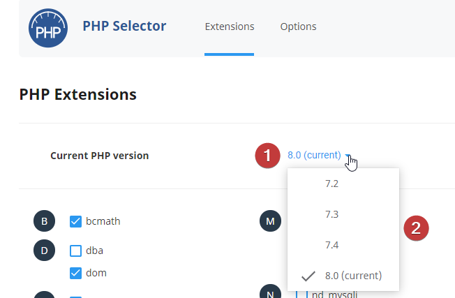 List PHP versions